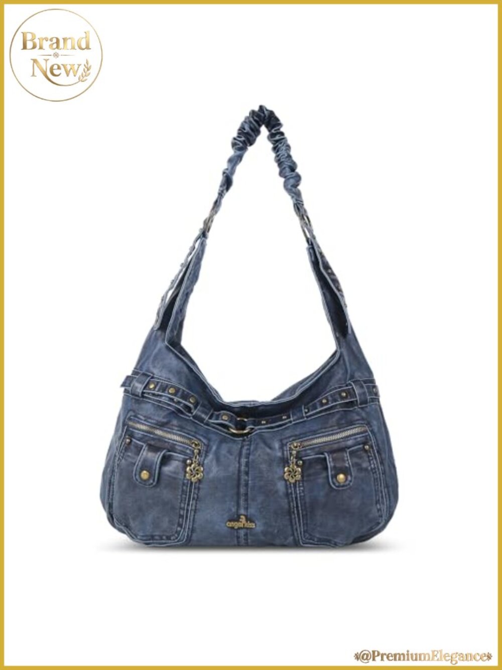 Large Hobo Shoulder Bag Faux Leather Women Multi-Pocket Tote Handbag with Studs